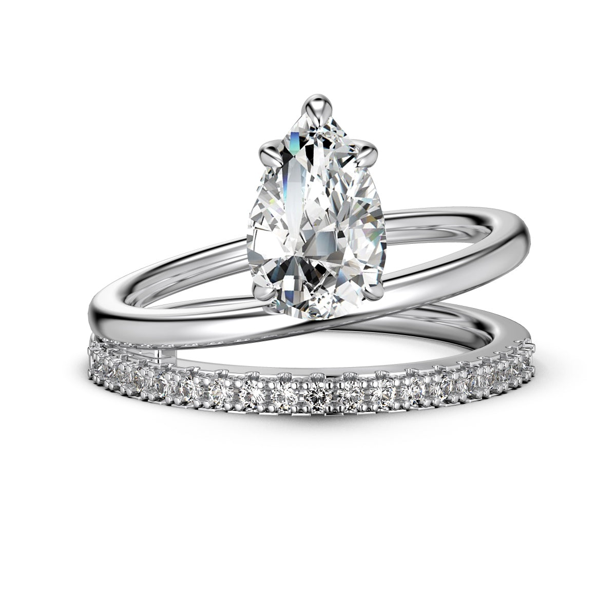Two Lines with Pear Stone Ring