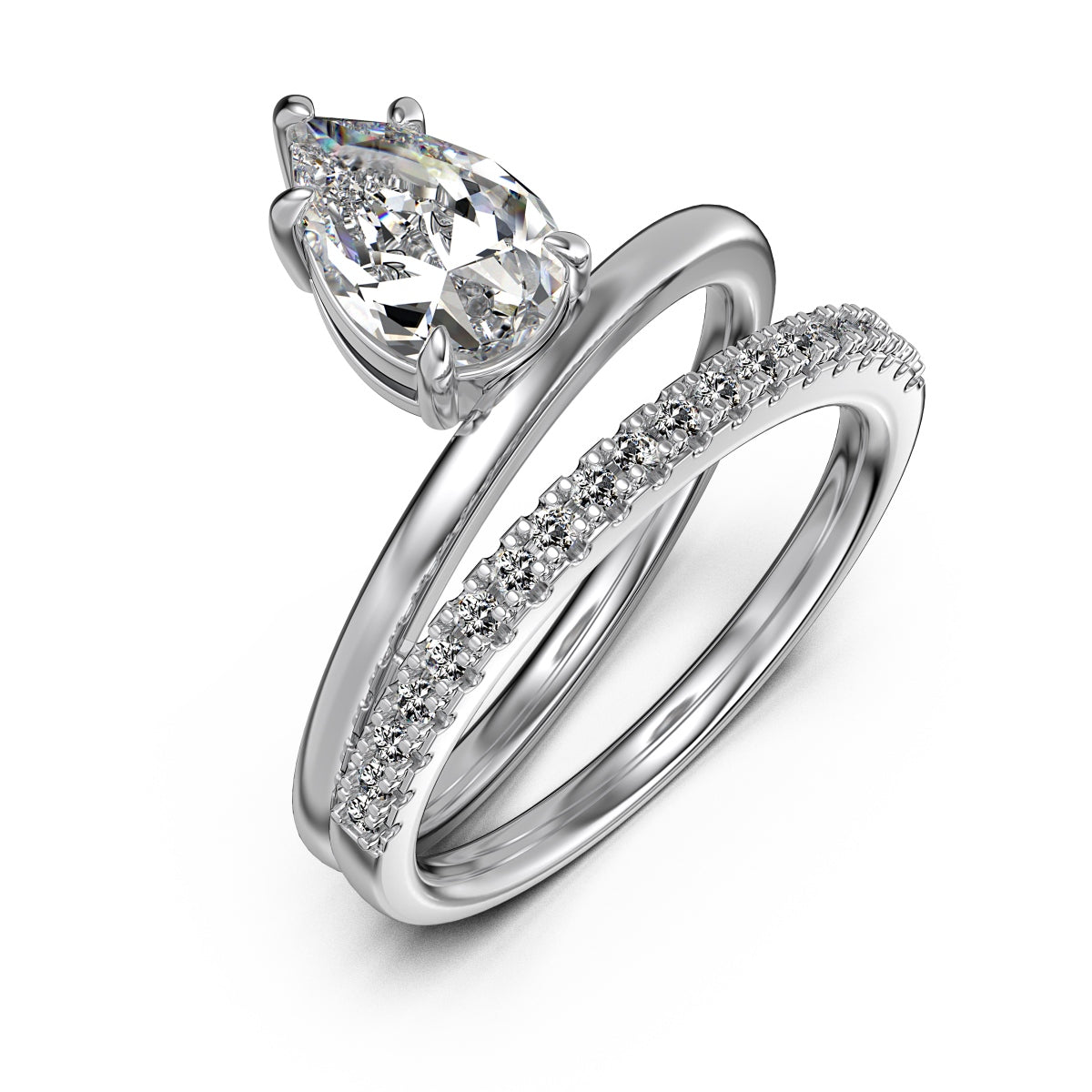 Two Lines with Pear Stone Ring