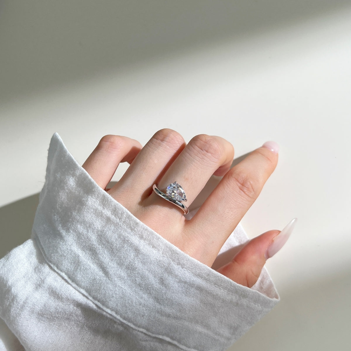 Wave Line With Pear Stone Ring